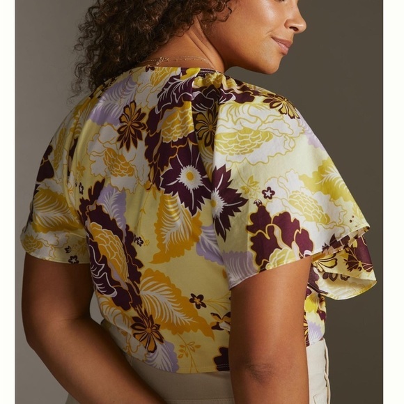 Anthropologie Maeve Cinched Flutter-Sleeve Top size Small - Picture 3 of 13